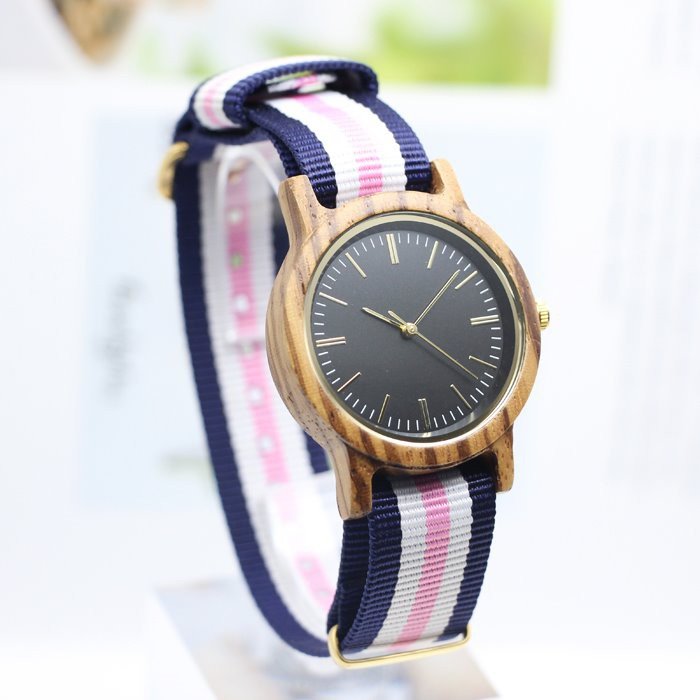 Ladies Colorful Nato Band Wood Watches